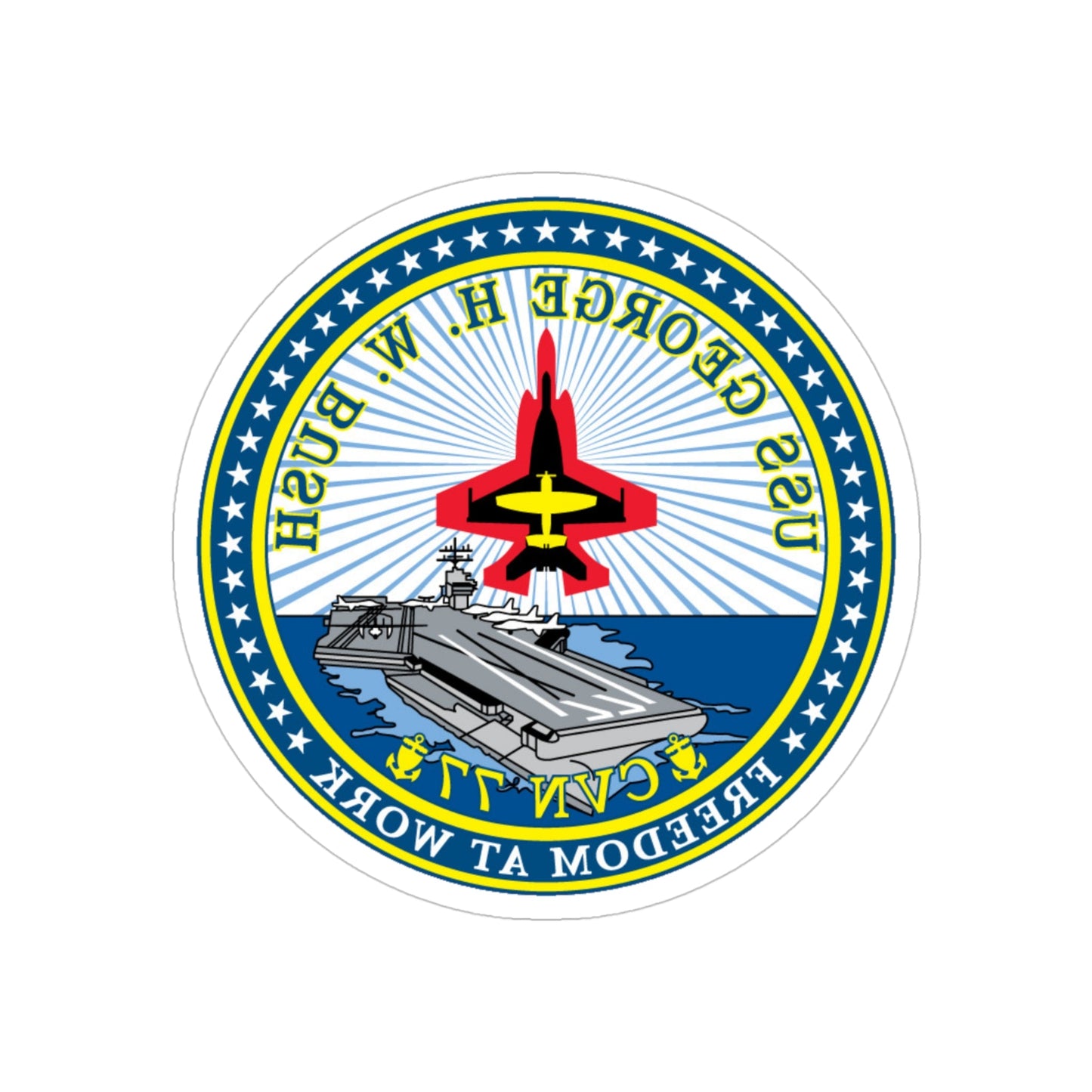 USS George HW Bush CVN 77 (U.S. Navy) REVERSE PRINT Transparent STICKER-4" × 4"-The Sticker Space