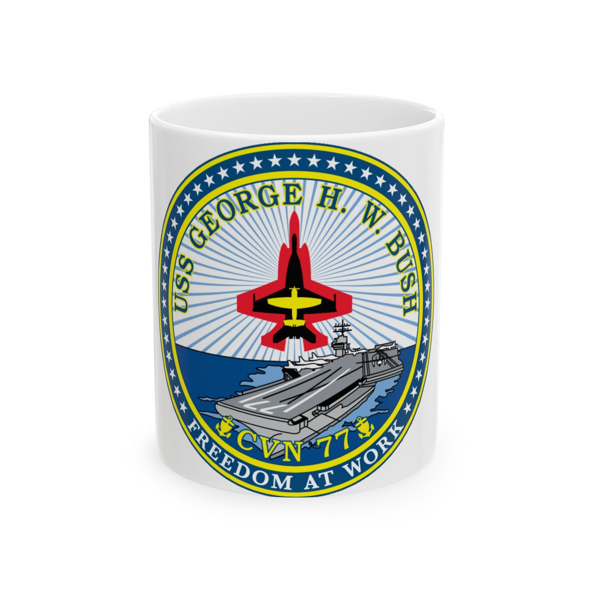 USS George HW Bush CVN 77 (U.S. Navy) White Coffee Mug-11oz-The Sticker Space