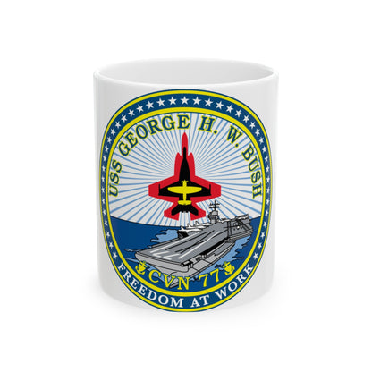 USS George HW Bush CVN 77 (U.S. Navy) White Coffee Mug-11oz-The Sticker Space