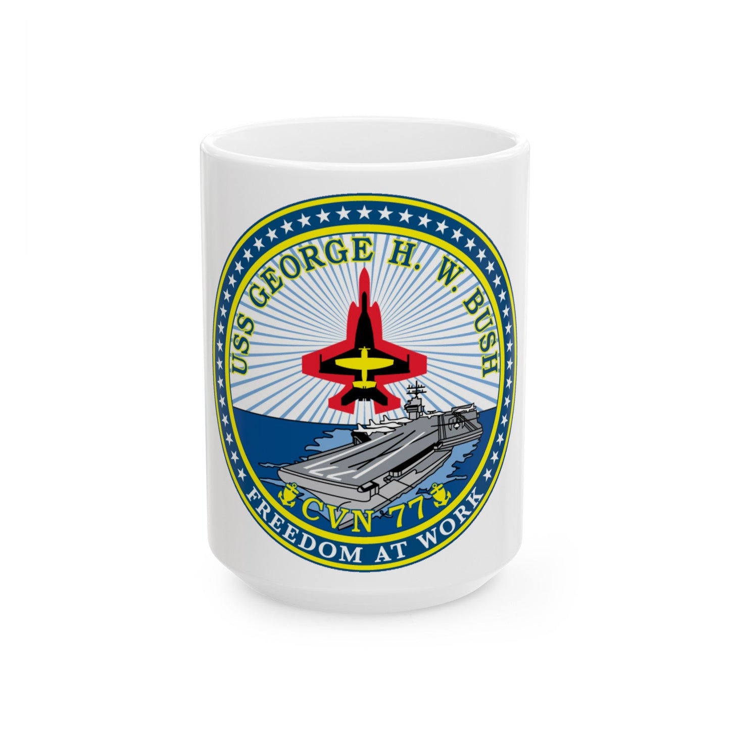 USS George HW Bush CVN 77 (U.S. Navy) White Coffee Mug-15oz-The Sticker Space