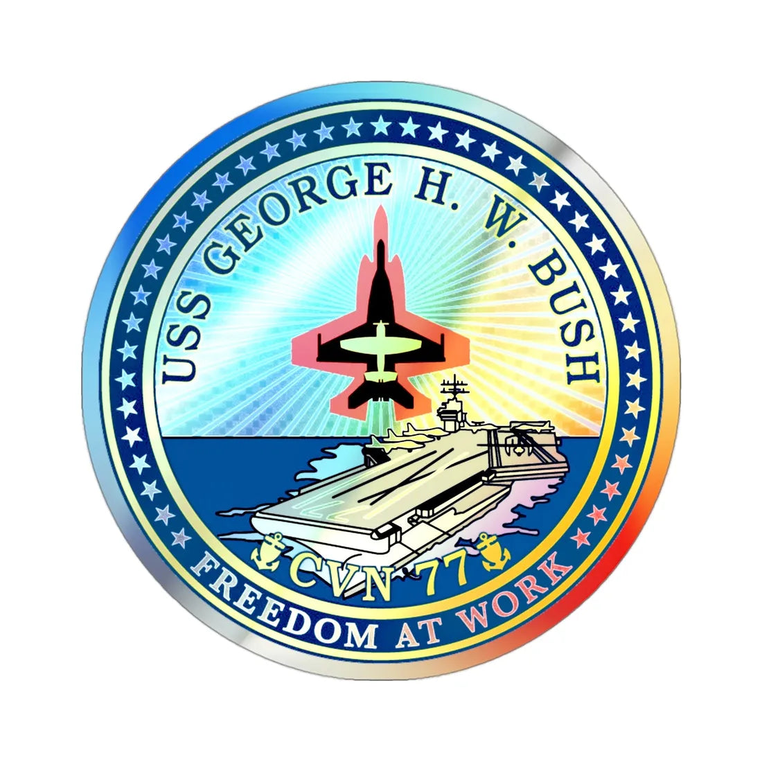 USS George HW Bush CVN 77 (U.S. Navy) Holographic STICKER Die-Cut Vinyl Decal 3 Inch Holographic - The Sticker Space