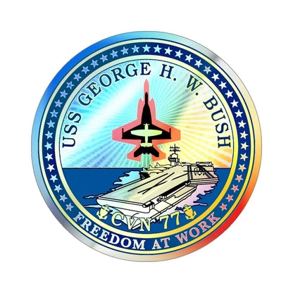 USS George HW Bush CVN 77 (U.S. Navy) Holographic STICKER Die-Cut Vinyl Decal 5 Inch Holographic - The Sticker Space