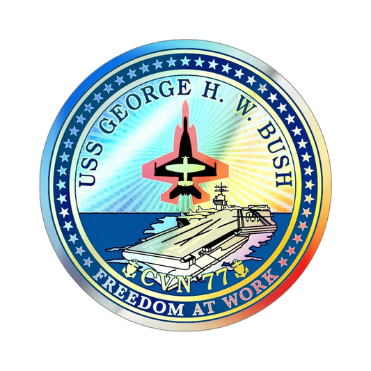 USS George HW Bush CVN 77 (U.S. Navy) Holographic STICKER Die-Cut Vinyl Decal 6 Inch Holographic - The Sticker Space