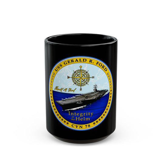 USS Gerald R Ford CVN 78 (U.S. Navy) Black Coffee Mug-15oz-The Sticker Space