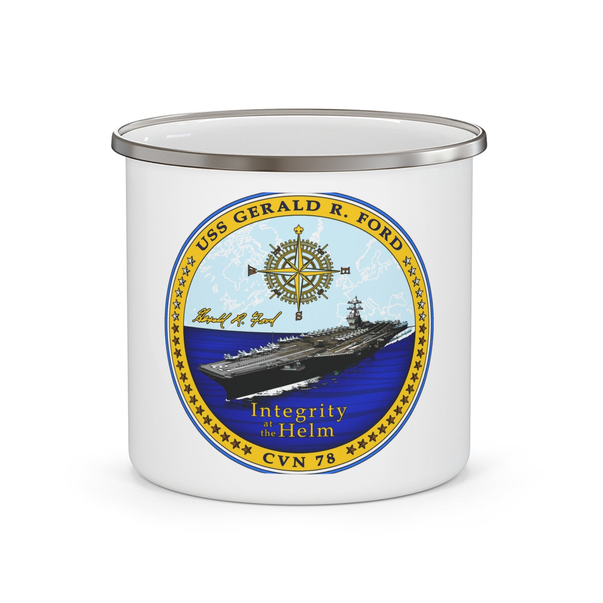 USS Gerald R Ford CVN 78 (U.S. Navy) Enamel Mug 12oz-12oz-The Sticker Space