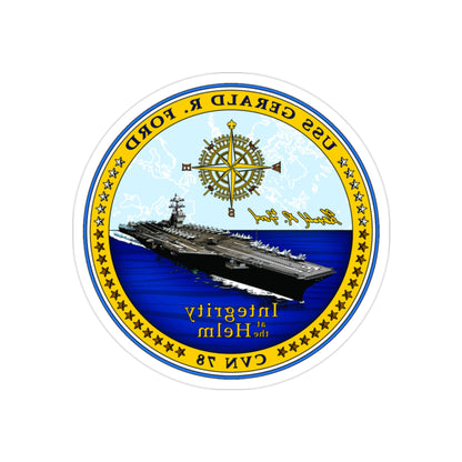 USS Gerald R Ford CVN 78 (U.S. Navy) REVERSE PRINT Transparent STICKER-2" × 2"-The Sticker Space