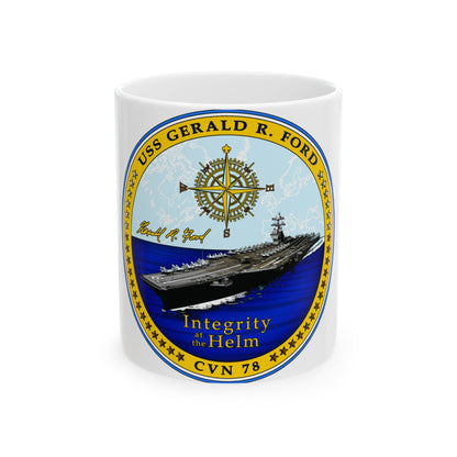 USS Gerald R Ford CVN 78 (U.S. Navy) White Coffee Mug-11oz-The Sticker Space