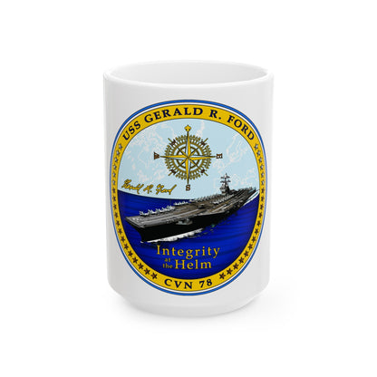 USS Gerald R Ford CVN 78 (U.S. Navy) White Coffee Mug-15oz-The Sticker Space