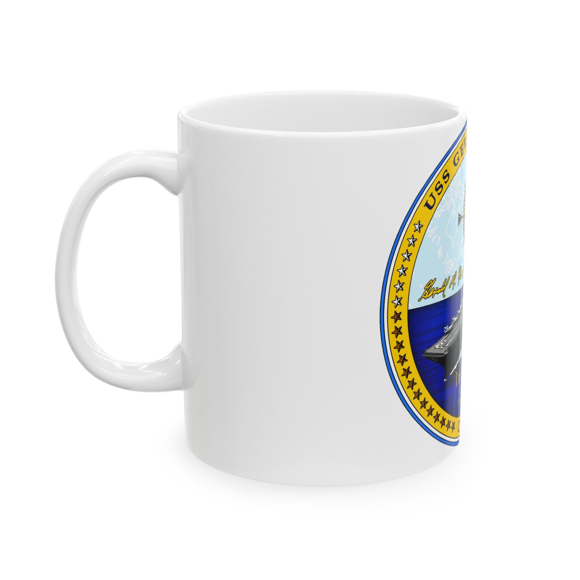 USS Gerald R Ford CVN 78 (U.S. Navy) White Coffee Mug-The Sticker Space