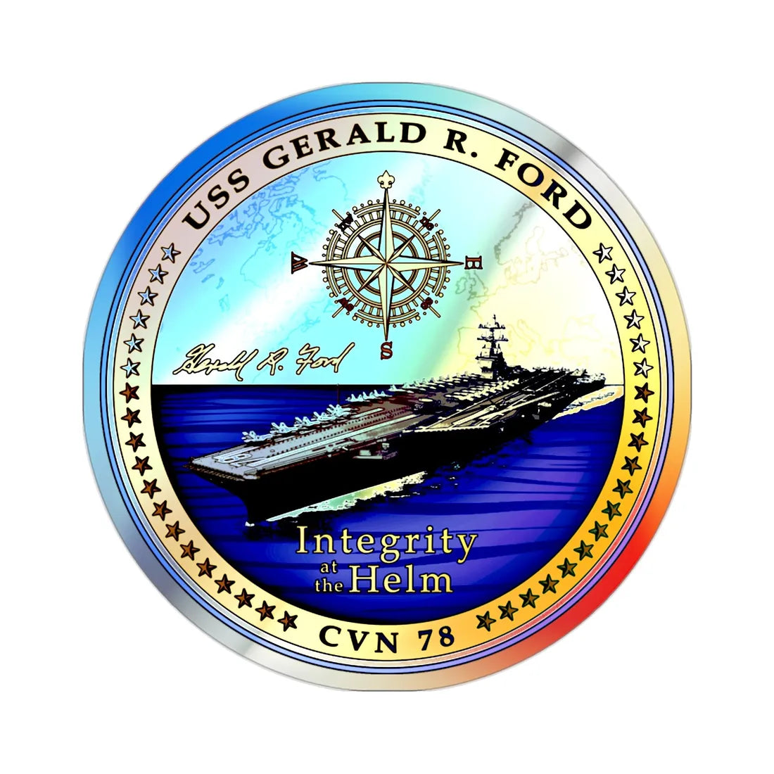 USS Gerald R Ford CVN 78 (U.S. Navy) Holographic STICKER Die-Cut Vinyl Decal 2 Inch Holographic - The Sticker Space