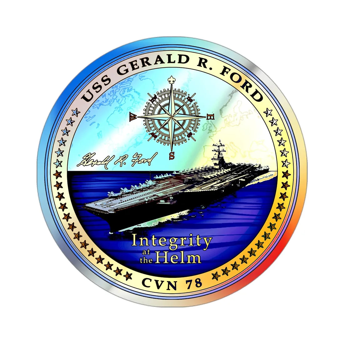 USS Gerald R Ford CVN 78 (U.S. Navy) Holographic STICKER Die-Cut Vinyl Decal 3 Inch Holographic - The Sticker Space