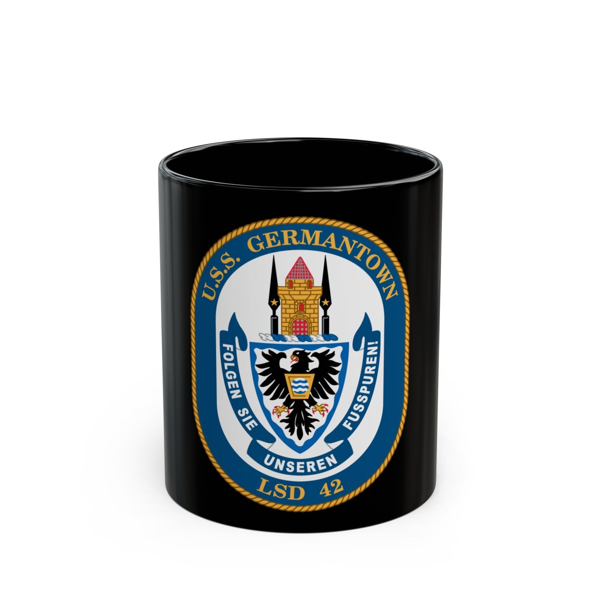 USS Germantown LSD 4 (U.S. Navy) Black Coffee Mug-11oz-The Sticker Space