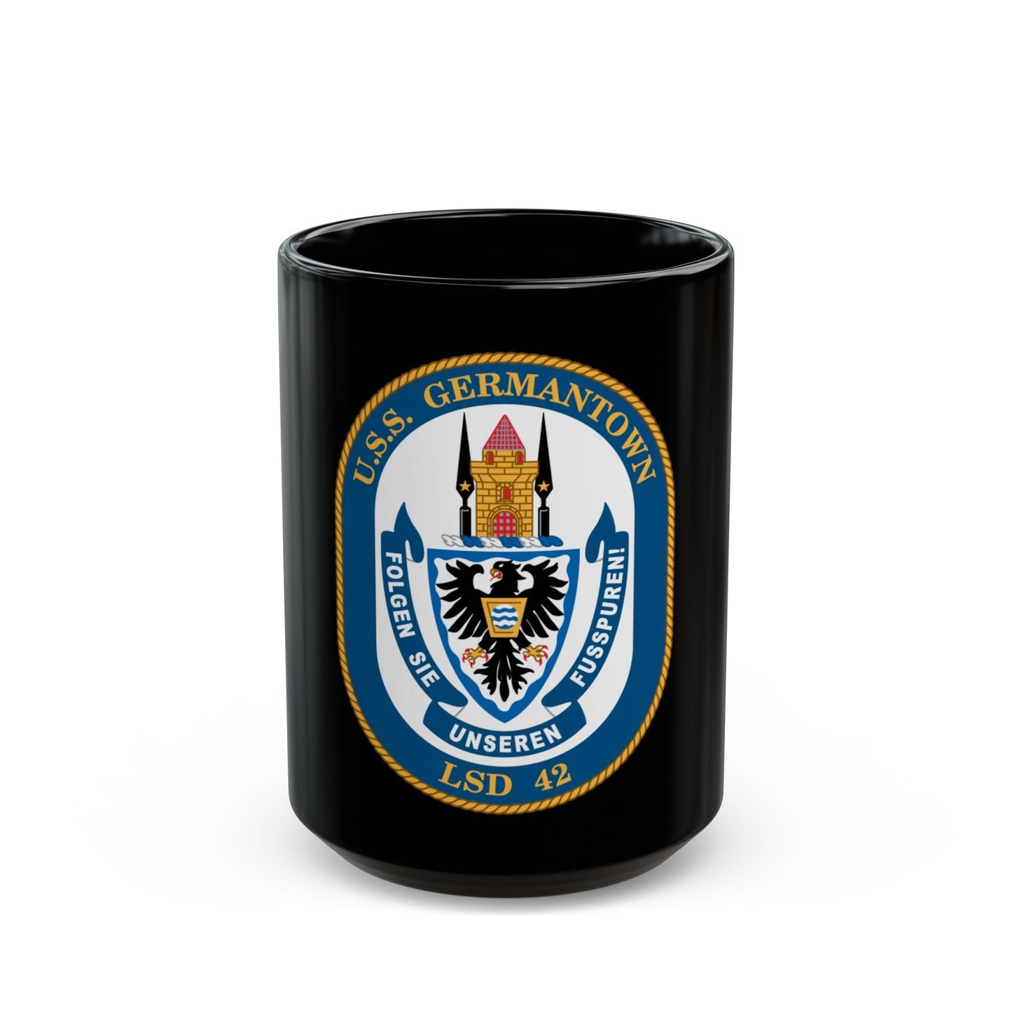 USS Germantown LSD 4 (U.S. Navy) Black Coffee Mug-15oz-The Sticker Space