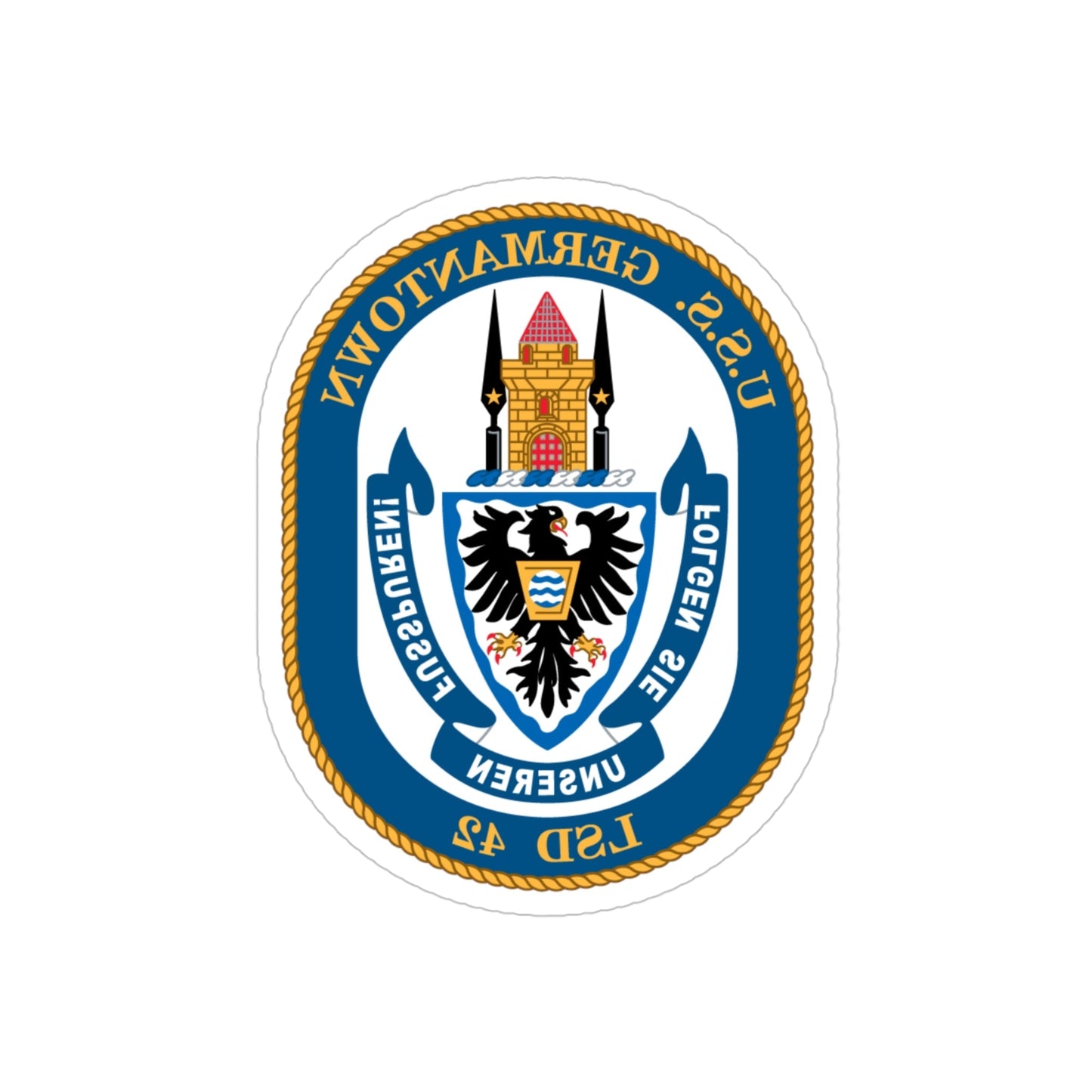 USS Germantown LSD 4 (U.S. Navy) REVERSE PRINT Transparent STICKER-4 Inch-The Sticker Space