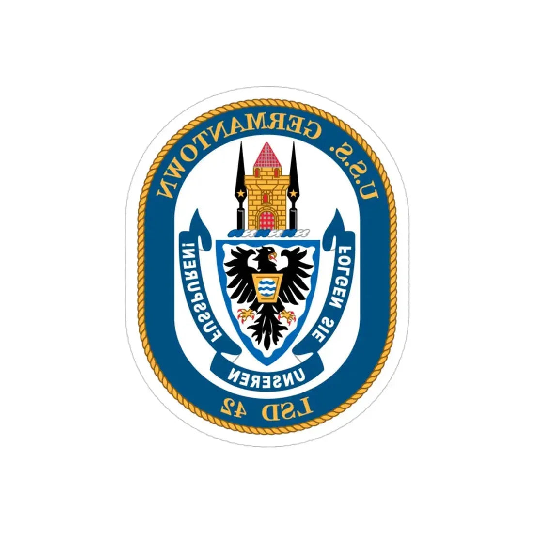 USS Germantown LSD 4 (U.S. Navy) REVERSE PRINT Transparent Die-Cut STICKER 3 Inch Die-Cut Transparent - The Sticker Space