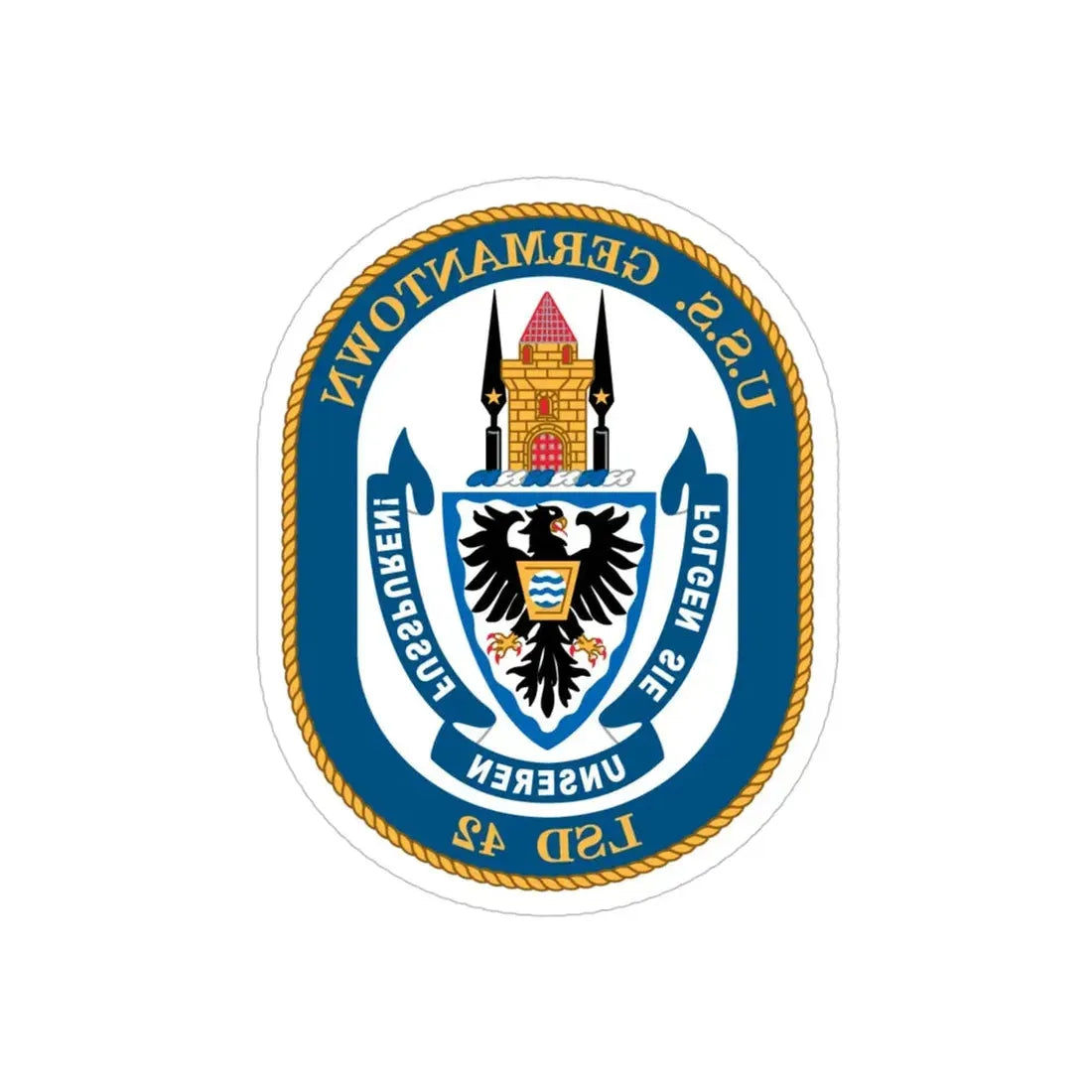 USS Germantown LSD 4 (U.S. Navy) REVERSE PRINT Transparent Die-Cut STICKER 4 Inch Die-Cut Transparent - The Sticker Space