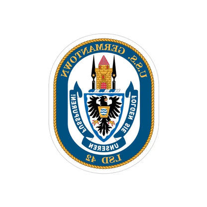 USS Germantown LSD 4 (U.S. Navy) REVERSE PRINT Transparent Die-Cut STICKER 4 Inch Die-Cut Transparent - The Sticker Space