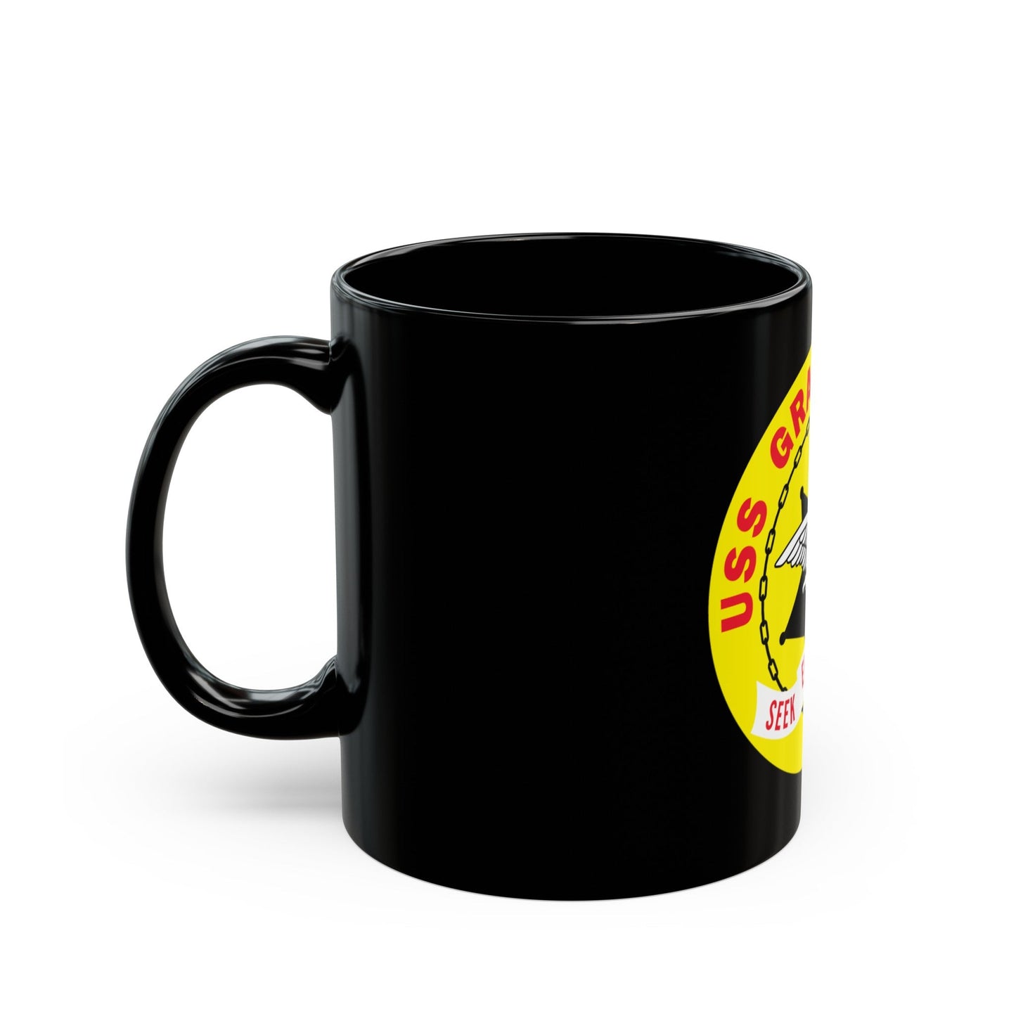 USS Gray FF 1054 Seek Engage Destry (U.S. Navy) Black Coffee Mug-The Sticker Space