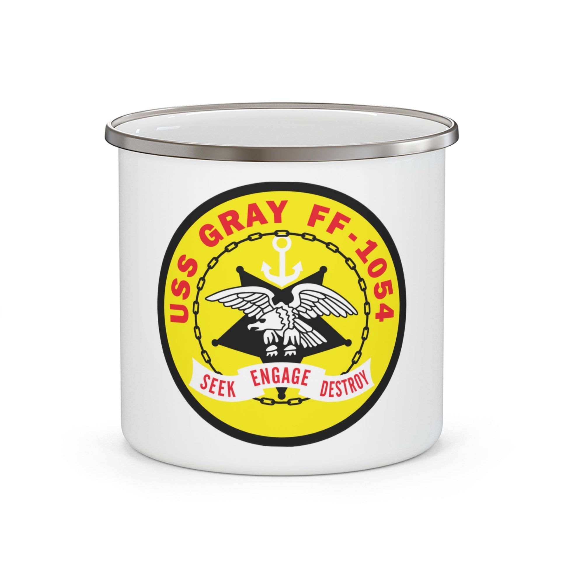 USS Gray FF 1054 Seek Engage Destry (U.S. Navy) Enamel Mug 12oz-12oz-The Sticker Space