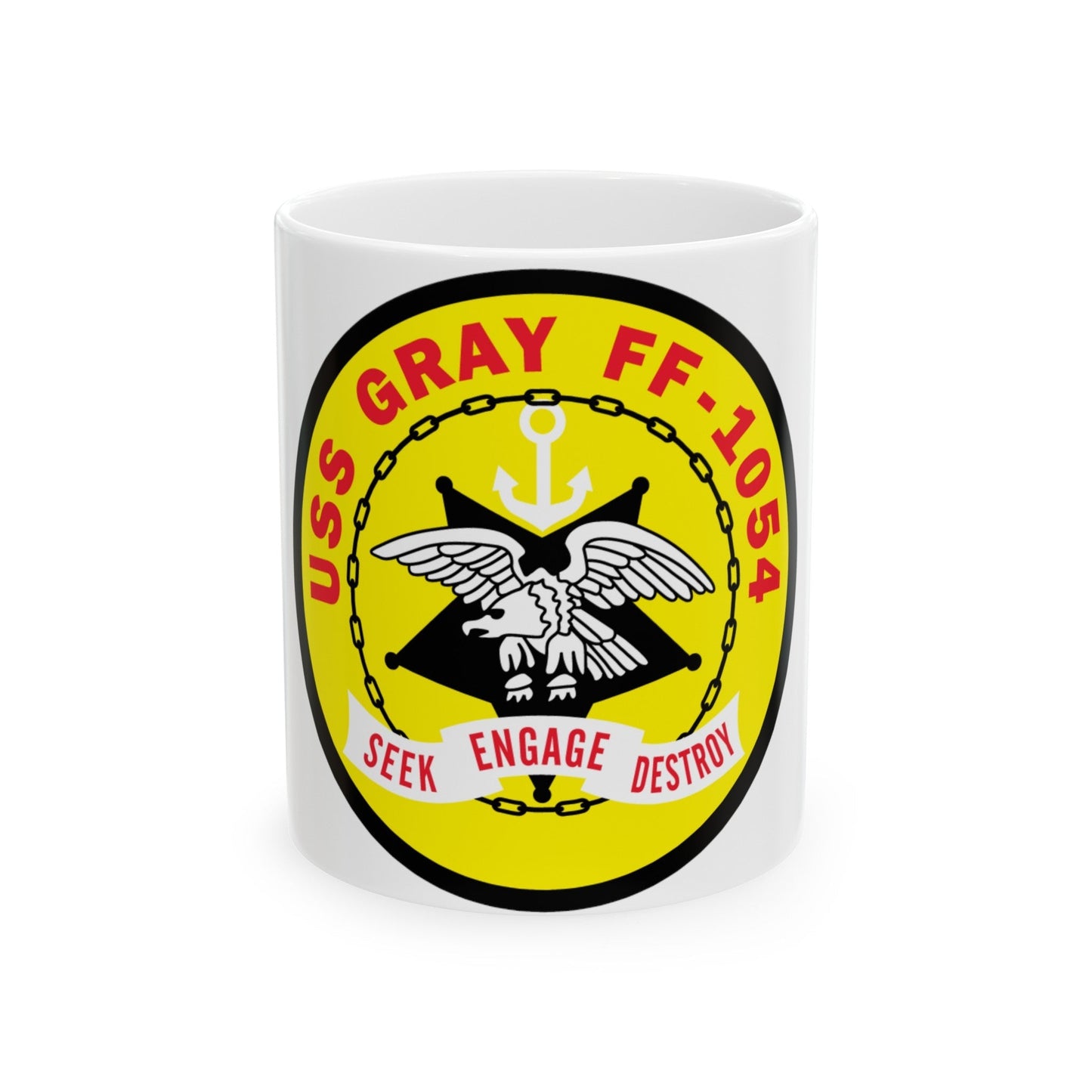 USS Gray FF 1054 Seek Engage Destry (U.S. Navy) White Coffee Mug-11oz-The Sticker Space