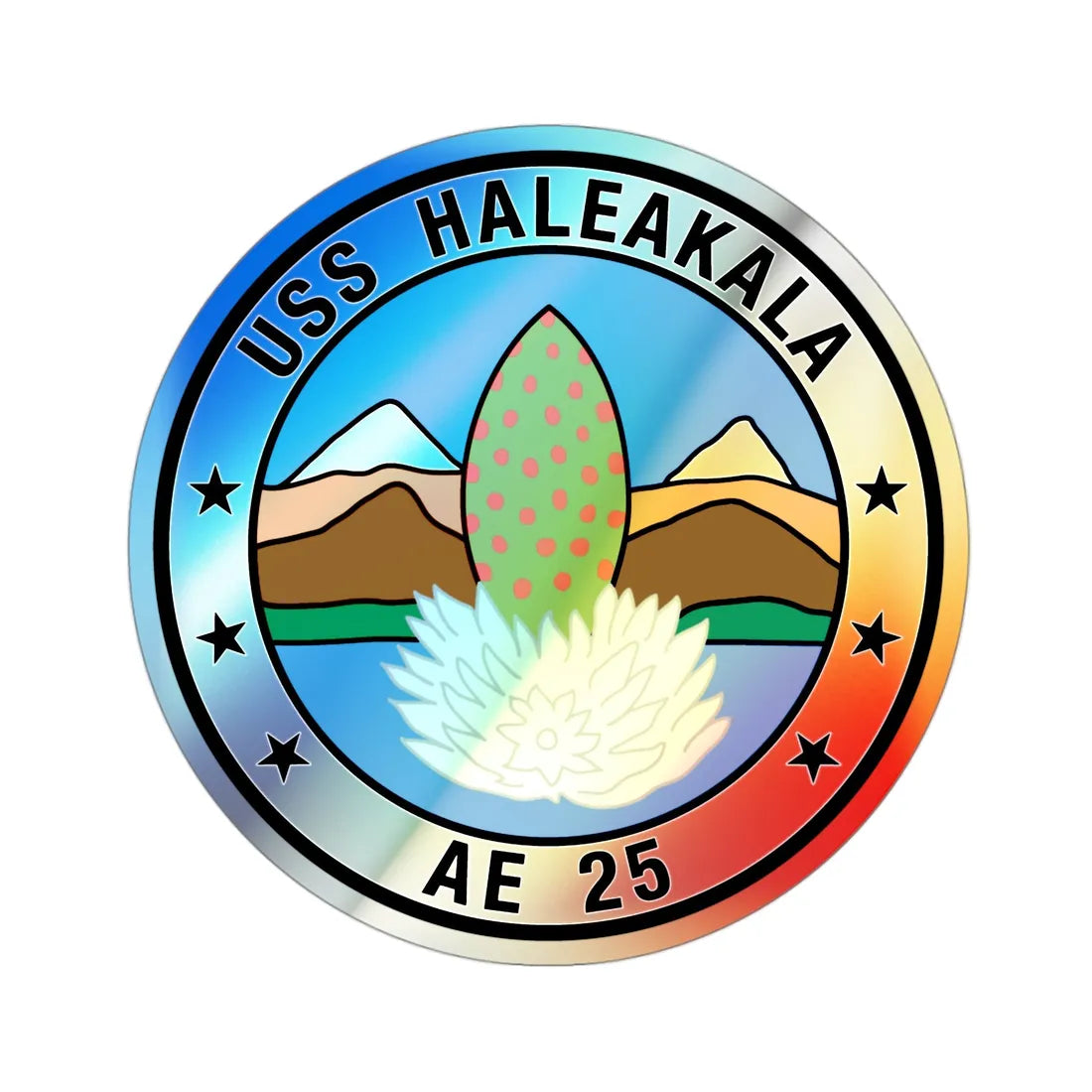 USS Haleakala AE 25 (U.S. Navy) Holographic STICKER Die-Cut Vinyl Decal 3 Inch Holographic - The Sticker Space