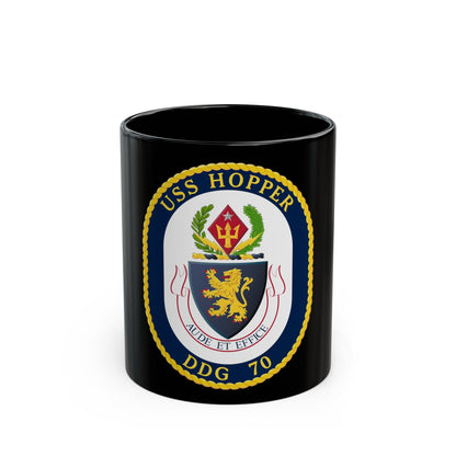 USS Hopper DDG 70 Crest (U.S. Navy) Black Coffee Mug-11oz-The Sticker Space