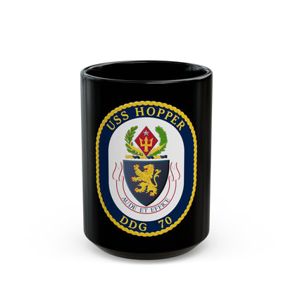 USS Hopper DDG 70 Crest (U.S. Navy) Black Coffee Mug-15oz-The Sticker Space