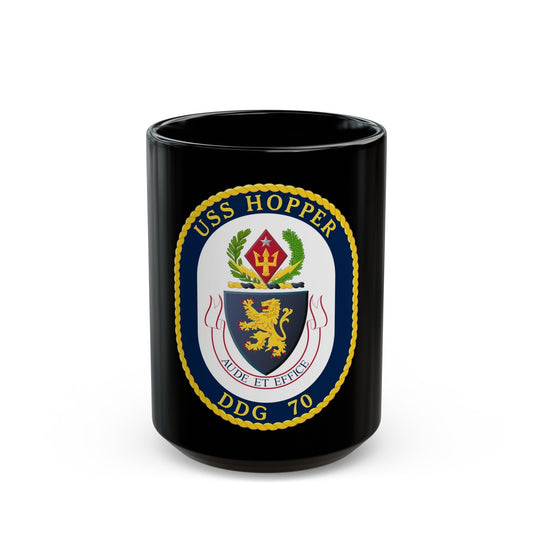 USS Hopper DDG 70 Crest (U.S. Navy) Black Coffee Mug-15oz-The Sticker Space