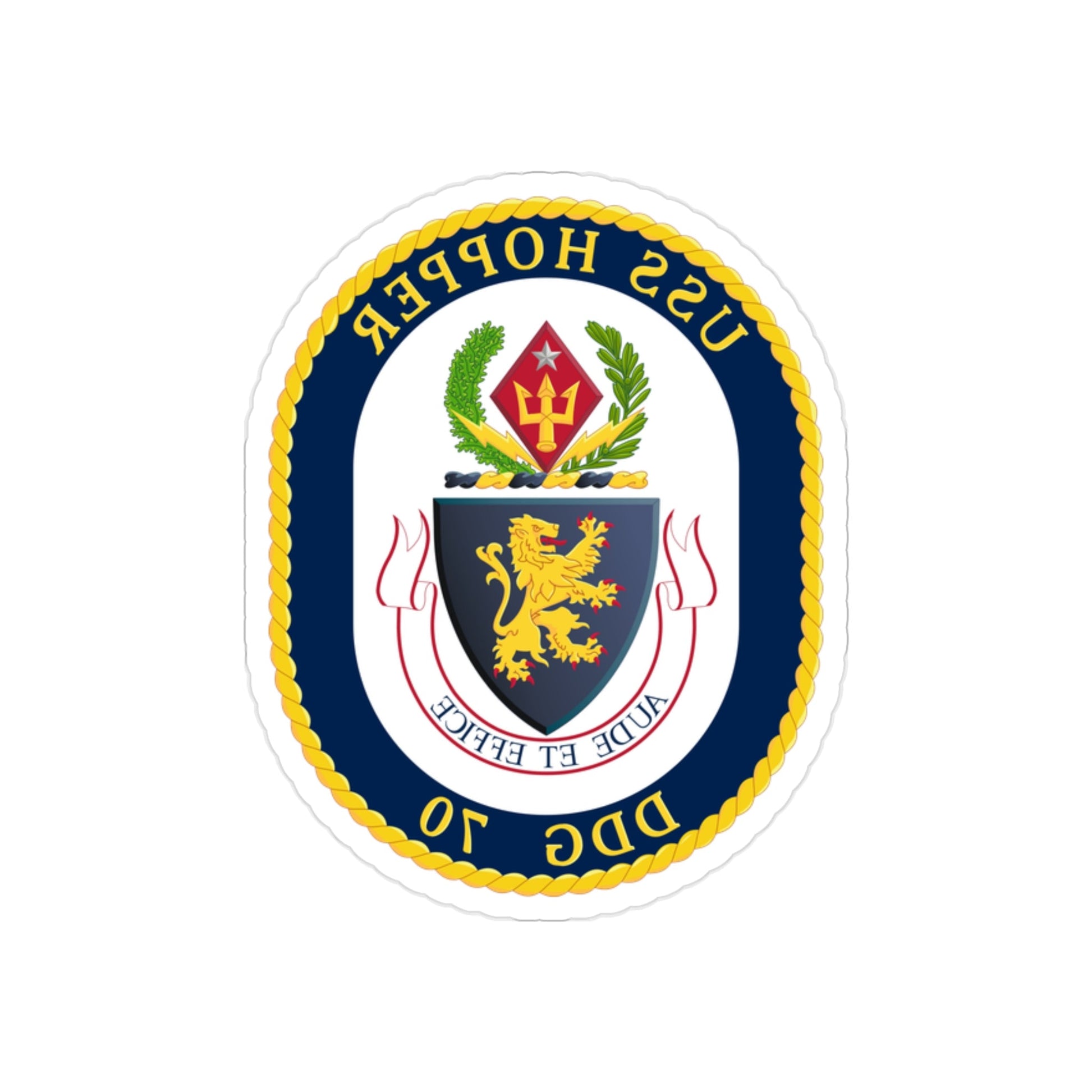 USS Hopper DDG 70 Crest (U.S. Navy) REVERSE PRINT Transparent STICKER-2" × 2"-The Sticker Space