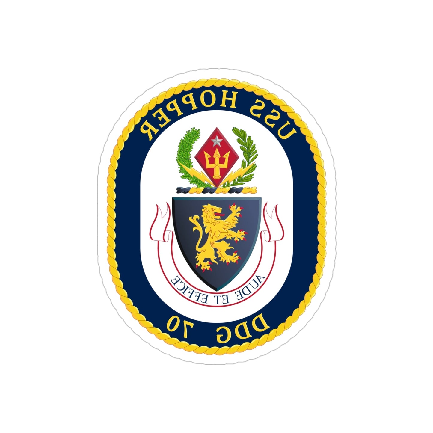 USS Hopper DDG 70 Crest (U.S. Navy) REVERSE PRINT Transparent STICKER-4" × 4"-The Sticker Space