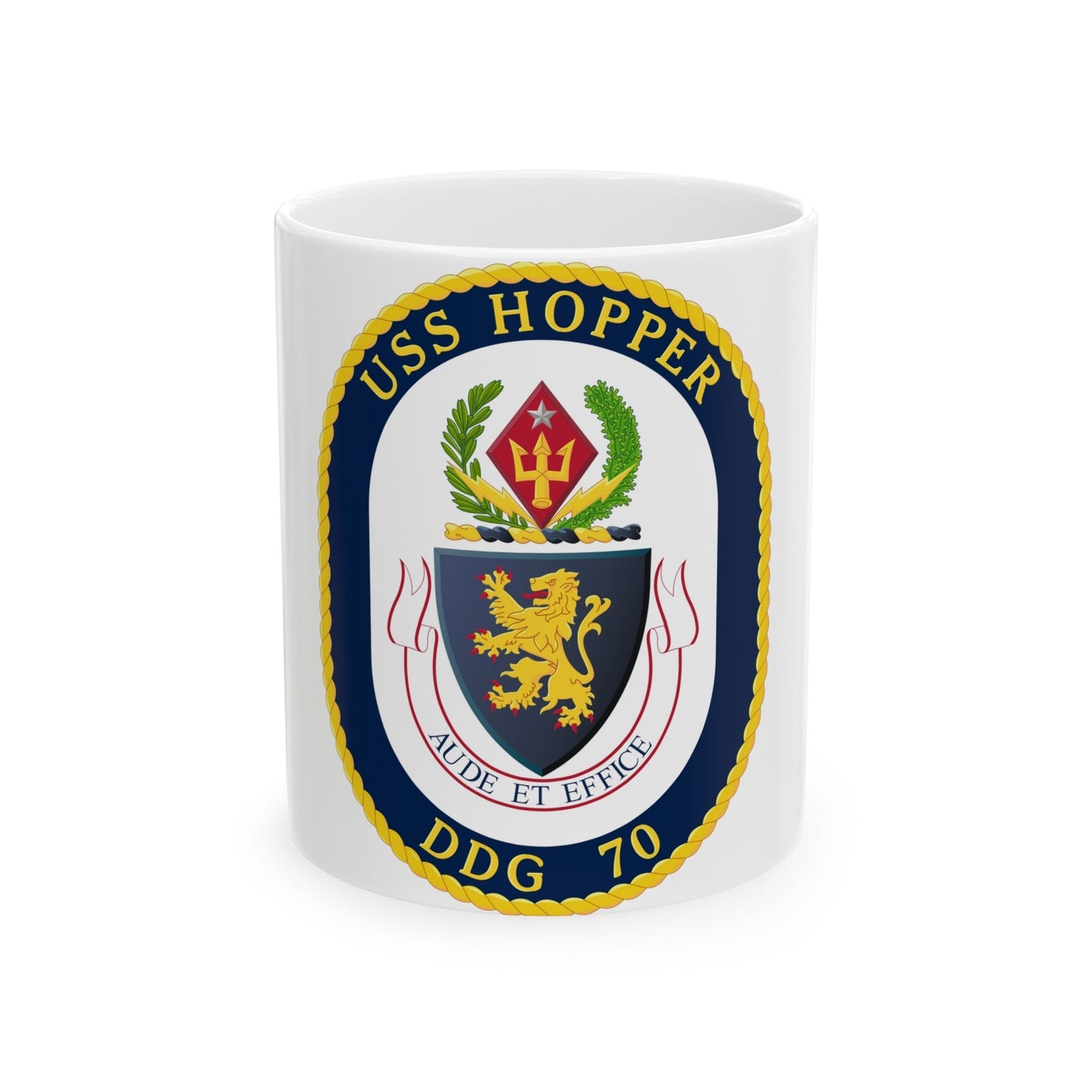 USS Hopper DDG 70 Crest (U.S. Navy) White Coffee Mug-11oz-The Sticker Space