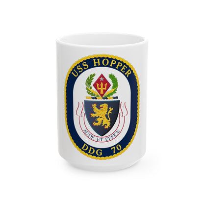 USS Hopper DDG 70 Crest (U.S. Navy) White Coffee Mug-15oz-The Sticker Space