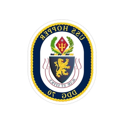 USS Hopper DDG 70 Crest (U.S. Navy) REVERSE PRINT Transparent Die-Cut STICKER 3 Inch Die-Cut Transparent - The Sticker Space