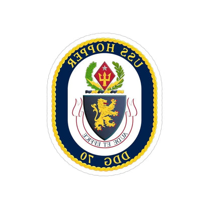 USS Hopper DDG 70 Crest (U.S. Navy) REVERSE PRINT Transparent Die-Cut STICKER 5 Inch Die-Cut Transparent - The Sticker Space