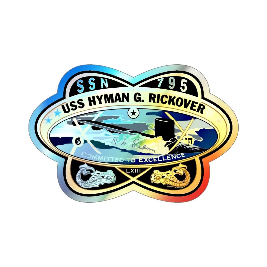 USS Hyman G Rickover SSN 795 (U.S. Navy) Holographic STICKER Die-Cut Vinyl Decal 5 Inch Holographic - The Sticker Space