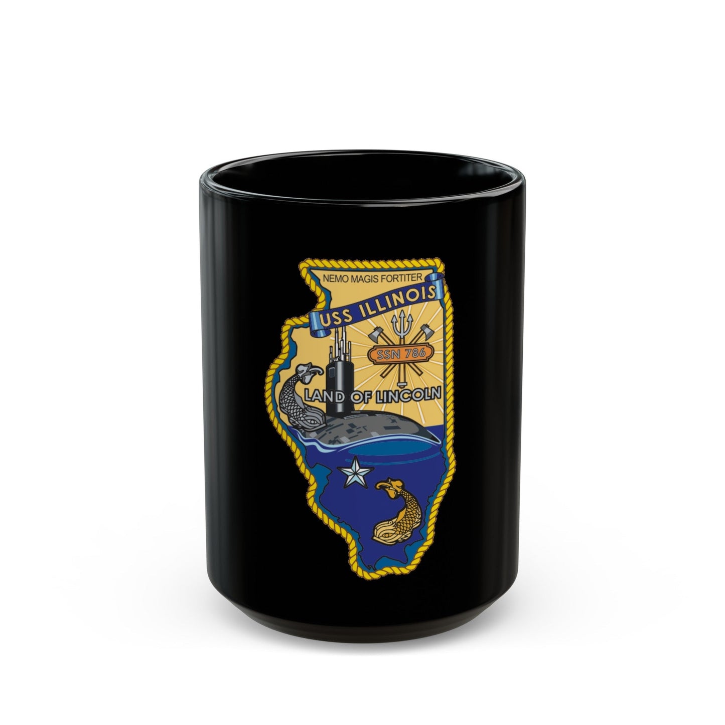 USS Illinois SSN 786 v2 (U.S. Navy) Black Coffee Mug-15oz-The Sticker Space