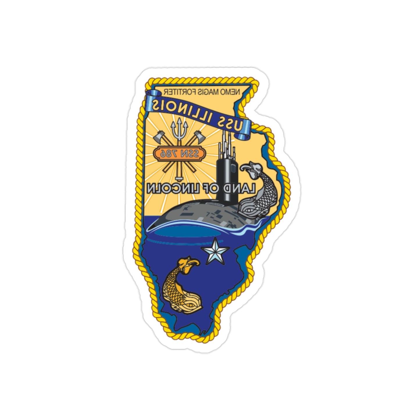 USS Illinois SSN 786 v2 (U.S. Navy) REVERSE PRINT Transparent STICKER-2" × 2"-The Sticker Space