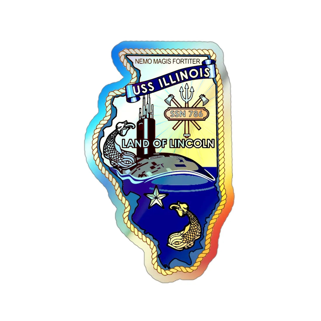 USS Illinois SSN 786 v2 (U.S. Navy) Holographic STICKER Die-Cut Vinyl Decal 3 Inch Holographic - The Sticker Space