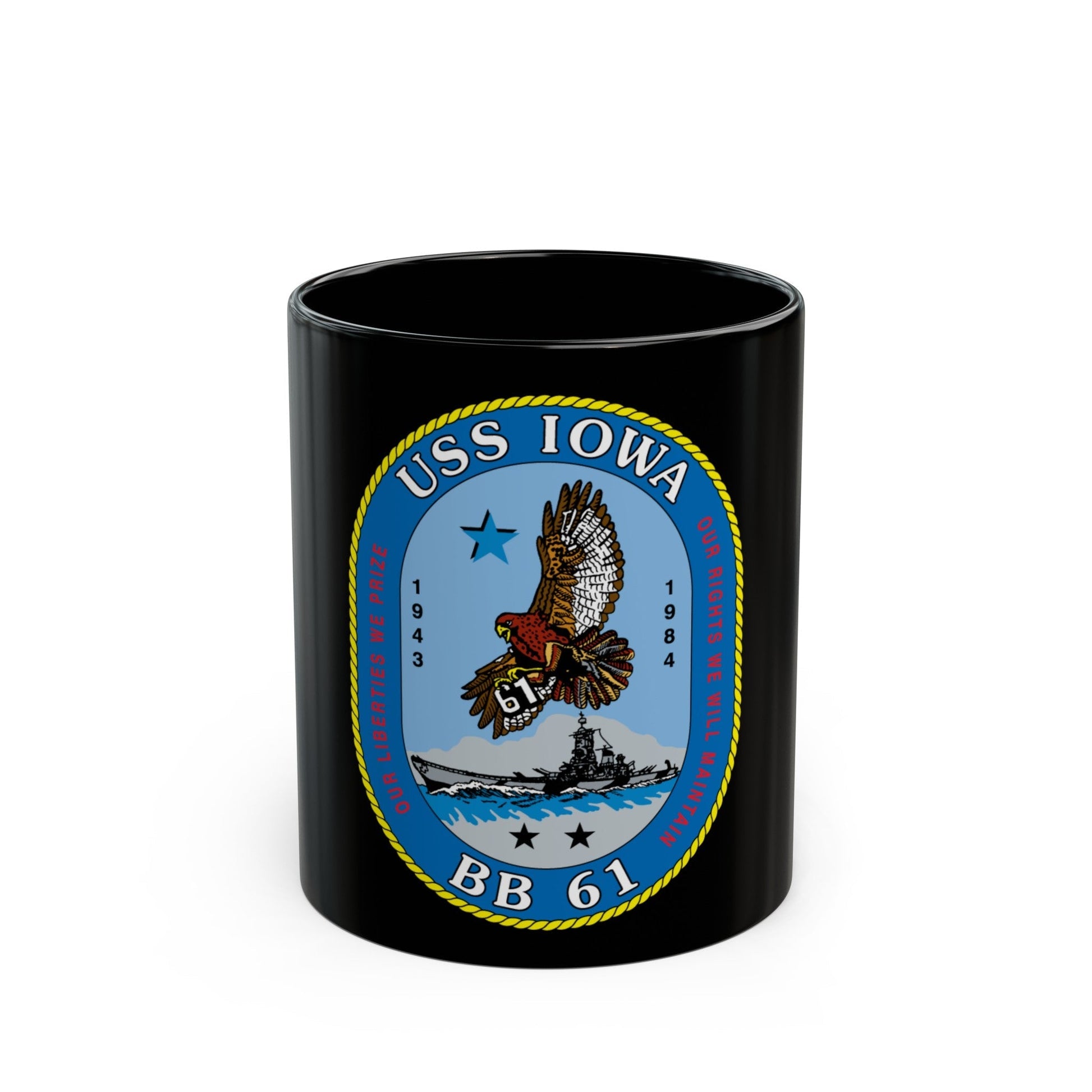 USS Iowa BB 61 (U.S. Navy) Black Coffee Mug-11oz-The Sticker Space