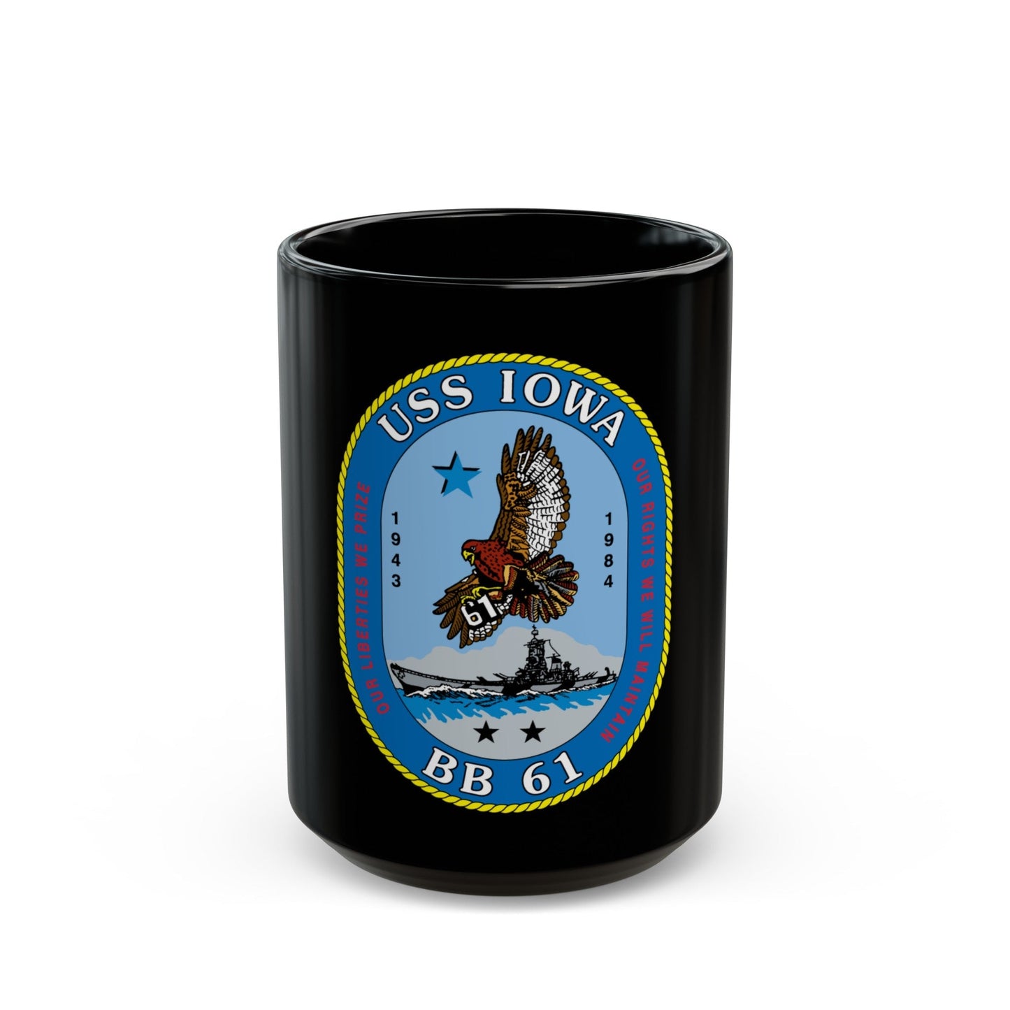 USS Iowa BB 61 (U.S. Navy) Black Coffee Mug-15oz-The Sticker Space