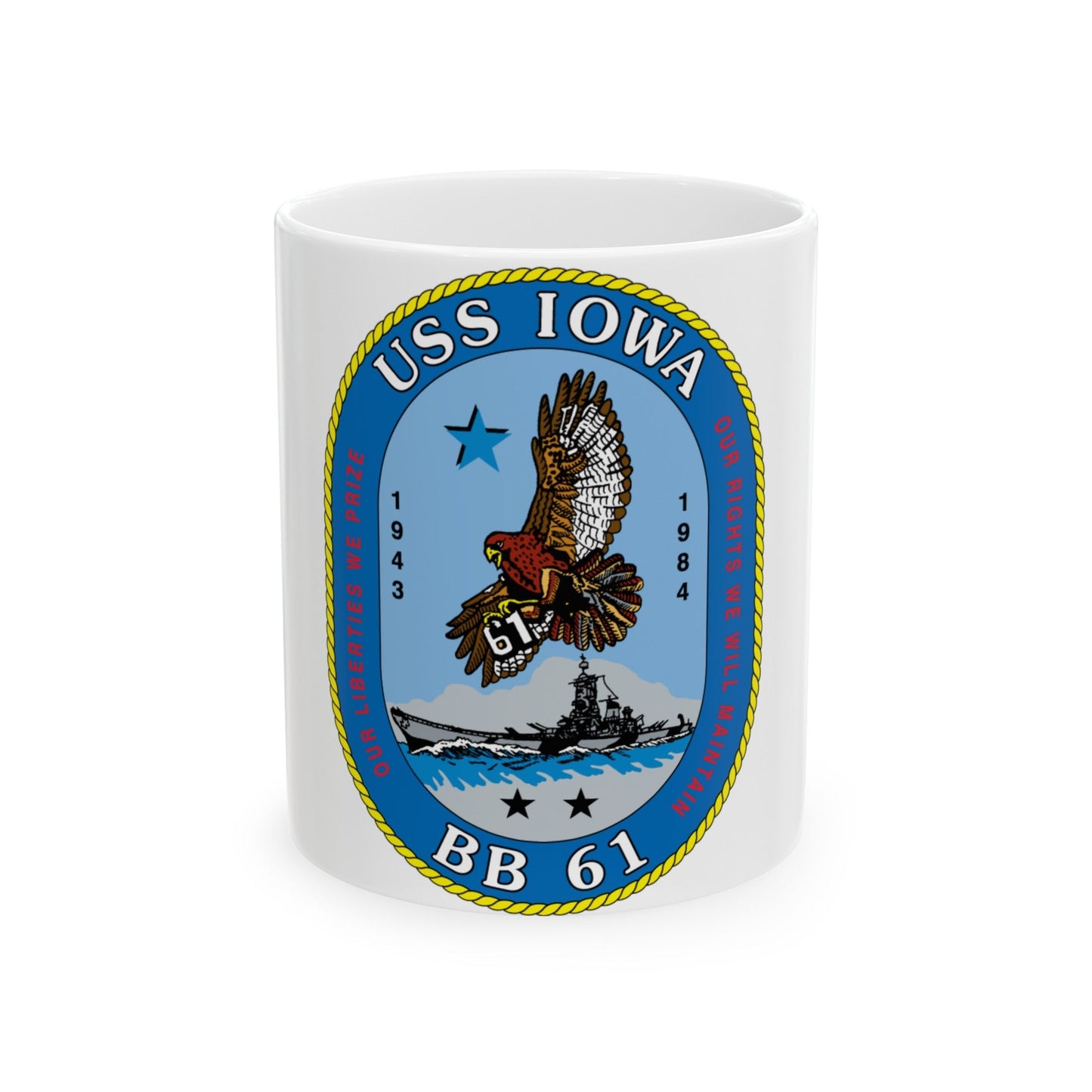 USS Iowa BB 61 (U.S. Navy) White Coffee Mug-11oz-The Sticker Space