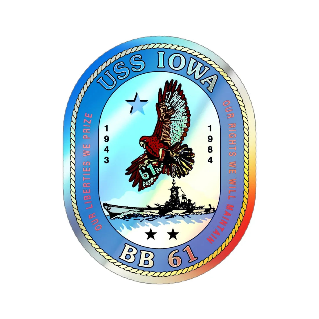 USS Iowa BB 61 (U.S. Navy) Holographic STICKER Die-Cut Vinyl Decal 4 Inch Holographic - The Sticker Space