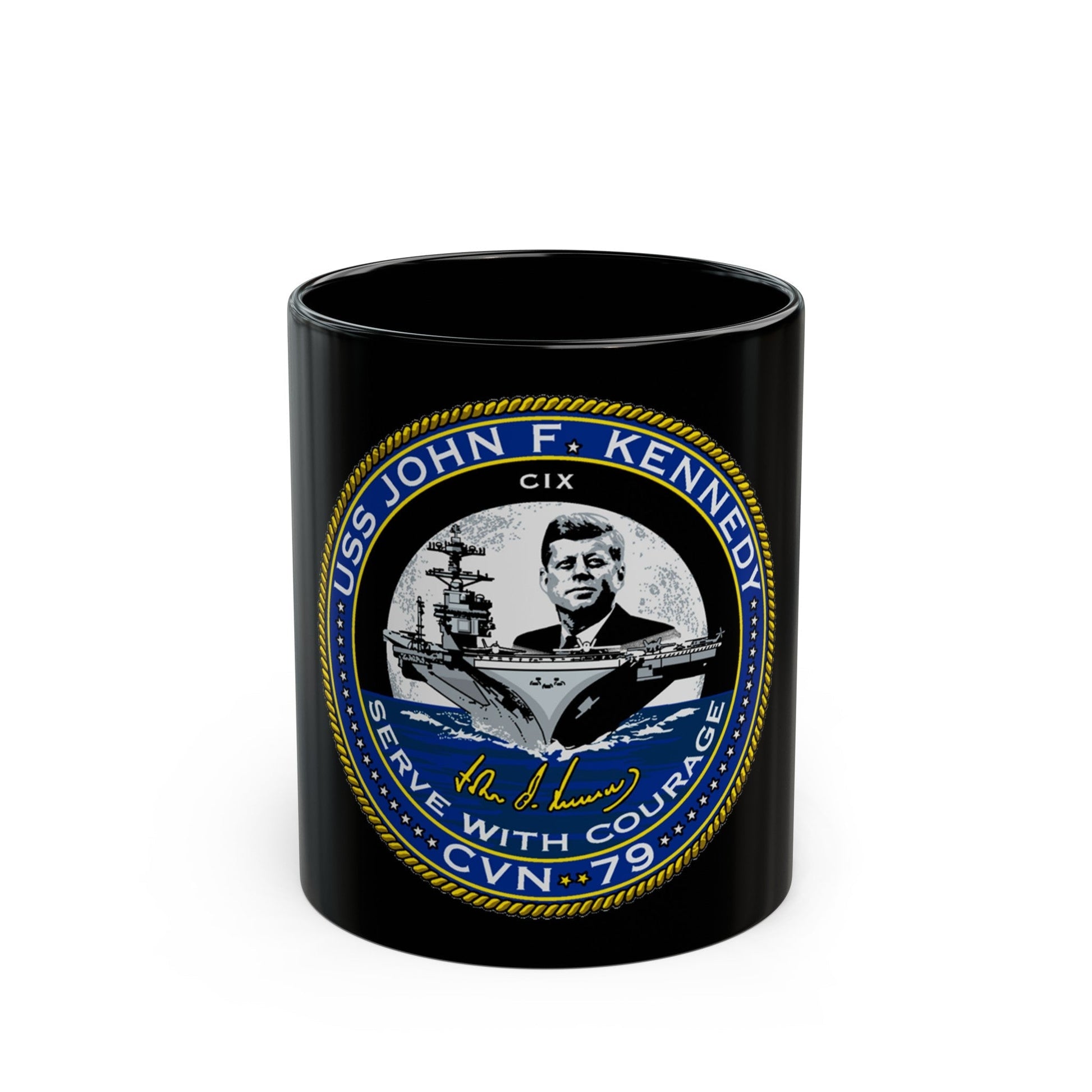 USS JOHN F KENNEDY CVN 79 (U.S. Navy) Black Coffee Mug-11oz-The Sticker Space