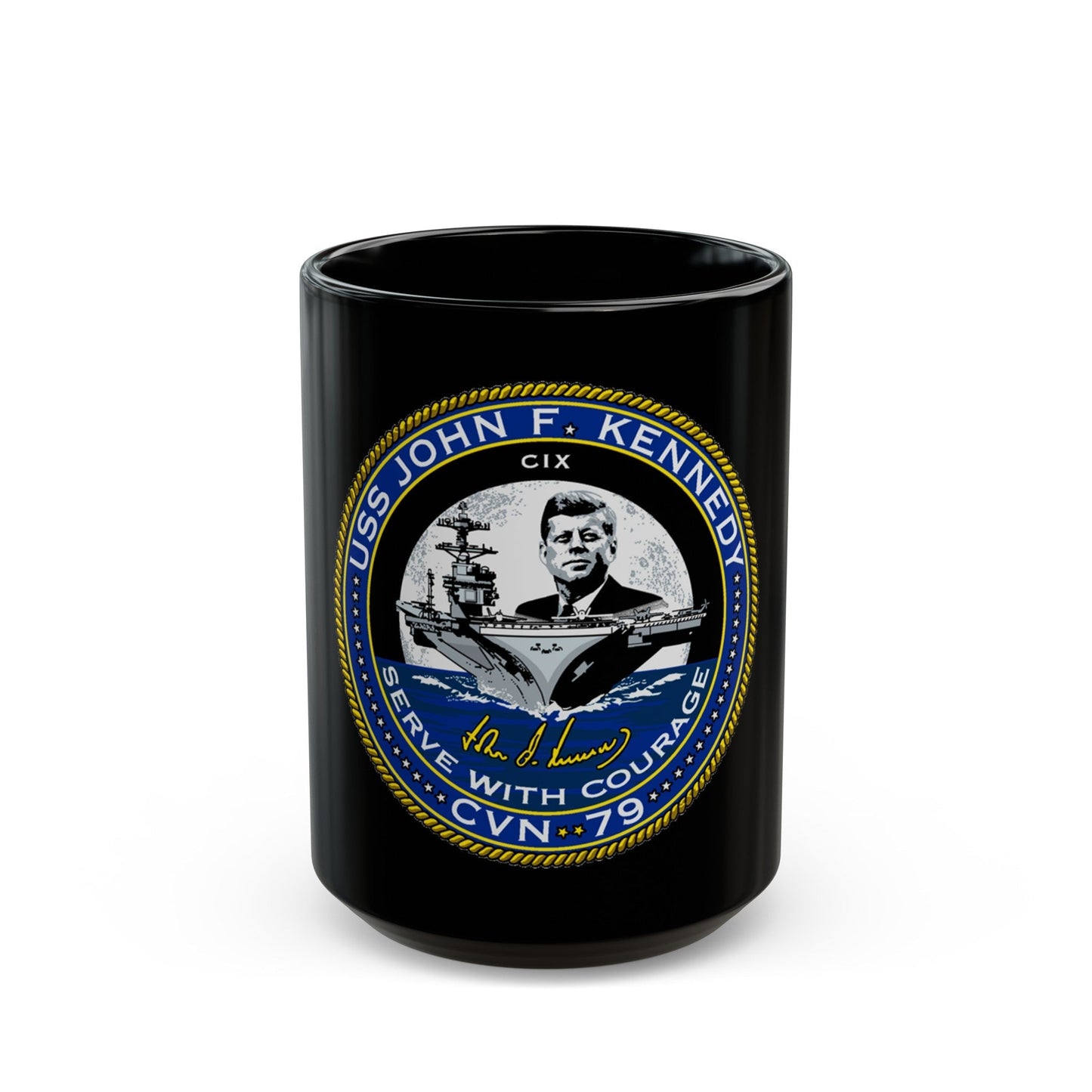 USS JOHN F KENNEDY CVN 79 (U.S. Navy) Black Coffee Mug-15oz-The Sticker Space