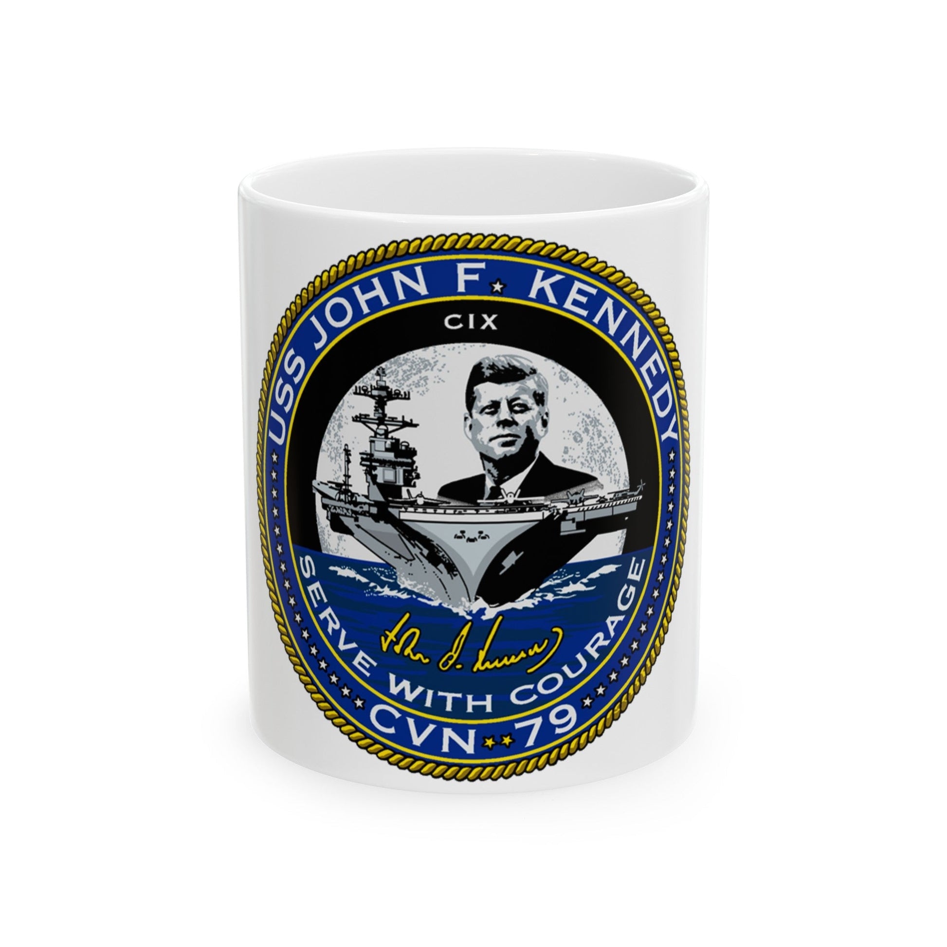 USS JOHN F KENNEDY CVN 79 (U.S. Navy) White Coffee Mug-11oz-The Sticker Space