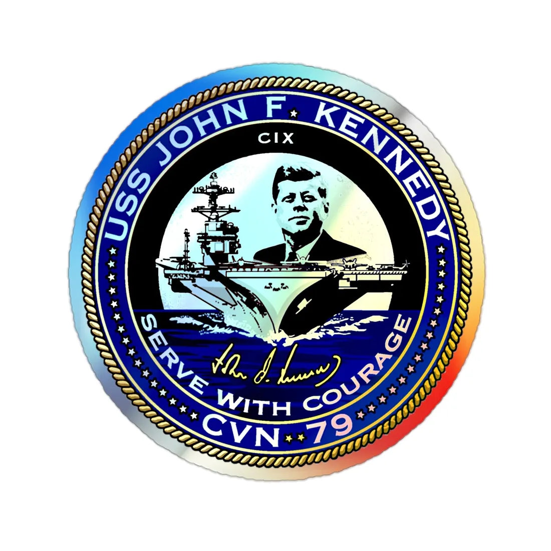 USS JOHN F KENNEDY CVN 79 (U.S. Navy) Holographic STICKER Die-Cut Vinyl Decal 2 Inch Holographic - The Sticker Space
