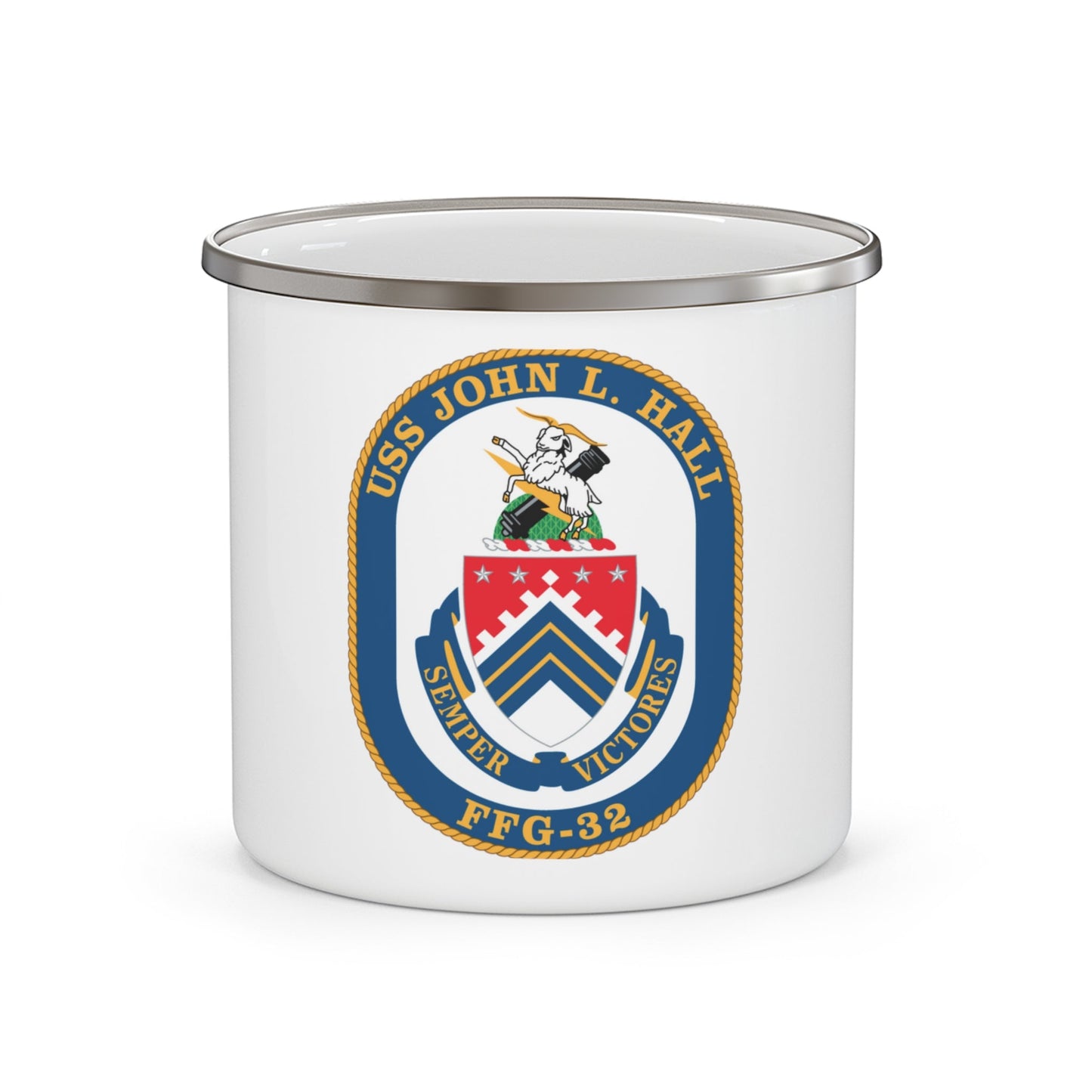 USS John L Hall FFG 32 (U.S. Navy) Enamel Mug 12oz-12oz-The Sticker Space