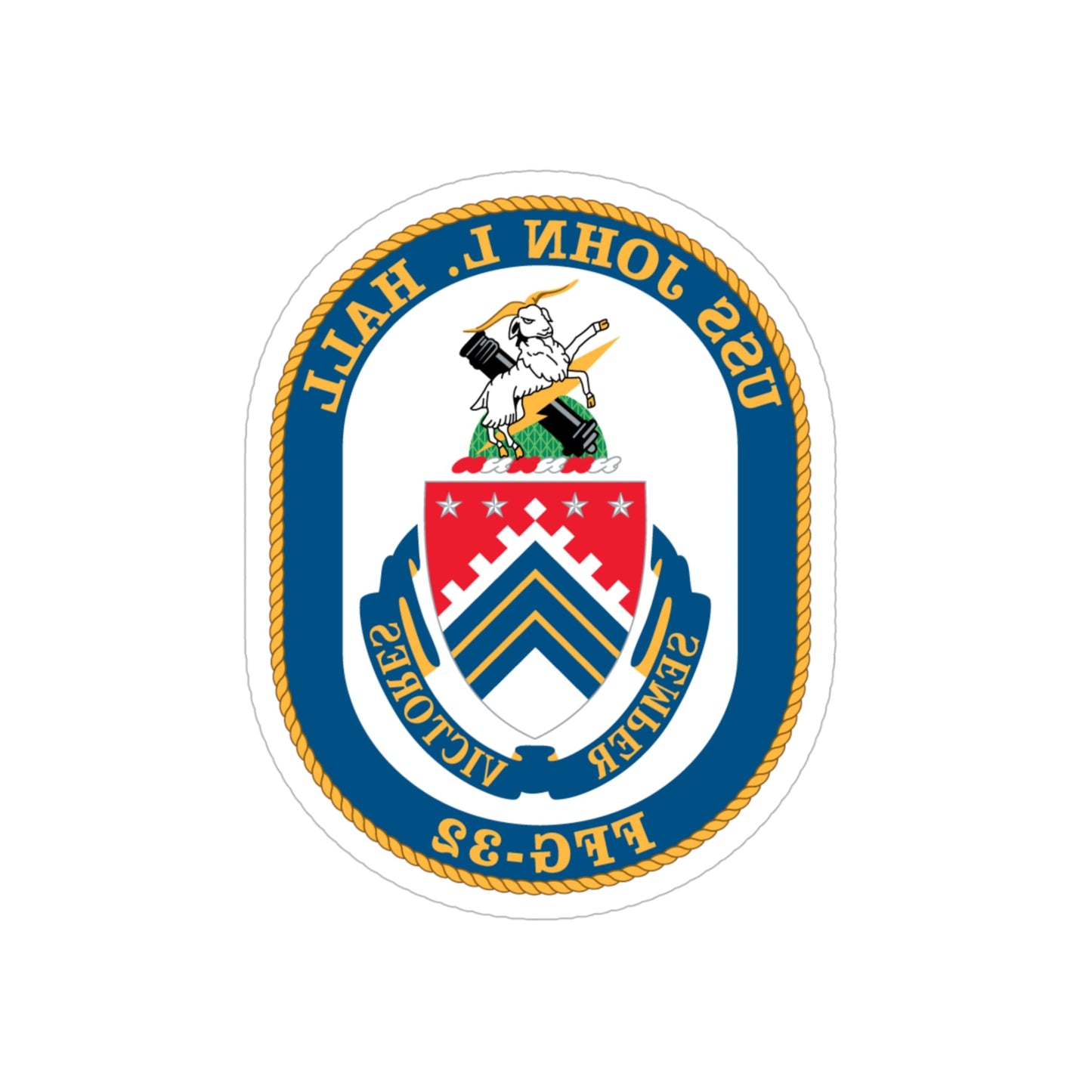 USS John L Hall FFG 32 (U.S. Navy) REVERSE PRINT Transparent STICKER-5" × 5"-The Sticker Space