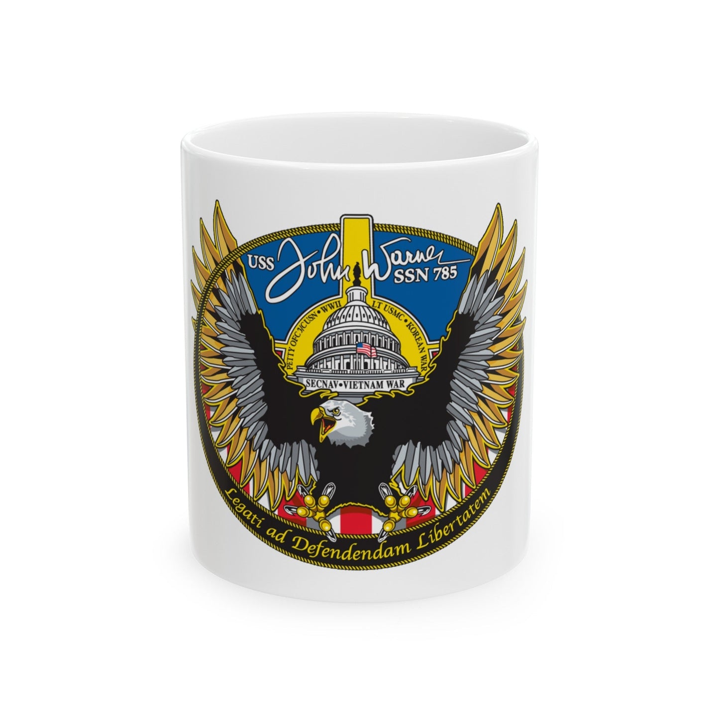 USS John Warner SSN 785 (U.S. Navy) White Coffee Mug-11oz-The Sticker Space