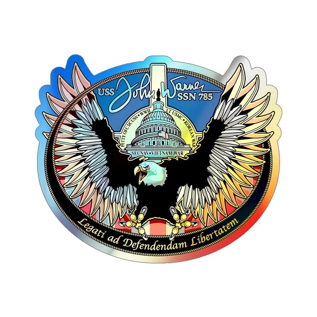 USS John Warner SSN 785 (U.S. Navy) Holographic STICKER Die-Cut Vinyl Decal 5 Inch Holographic - The Sticker Space